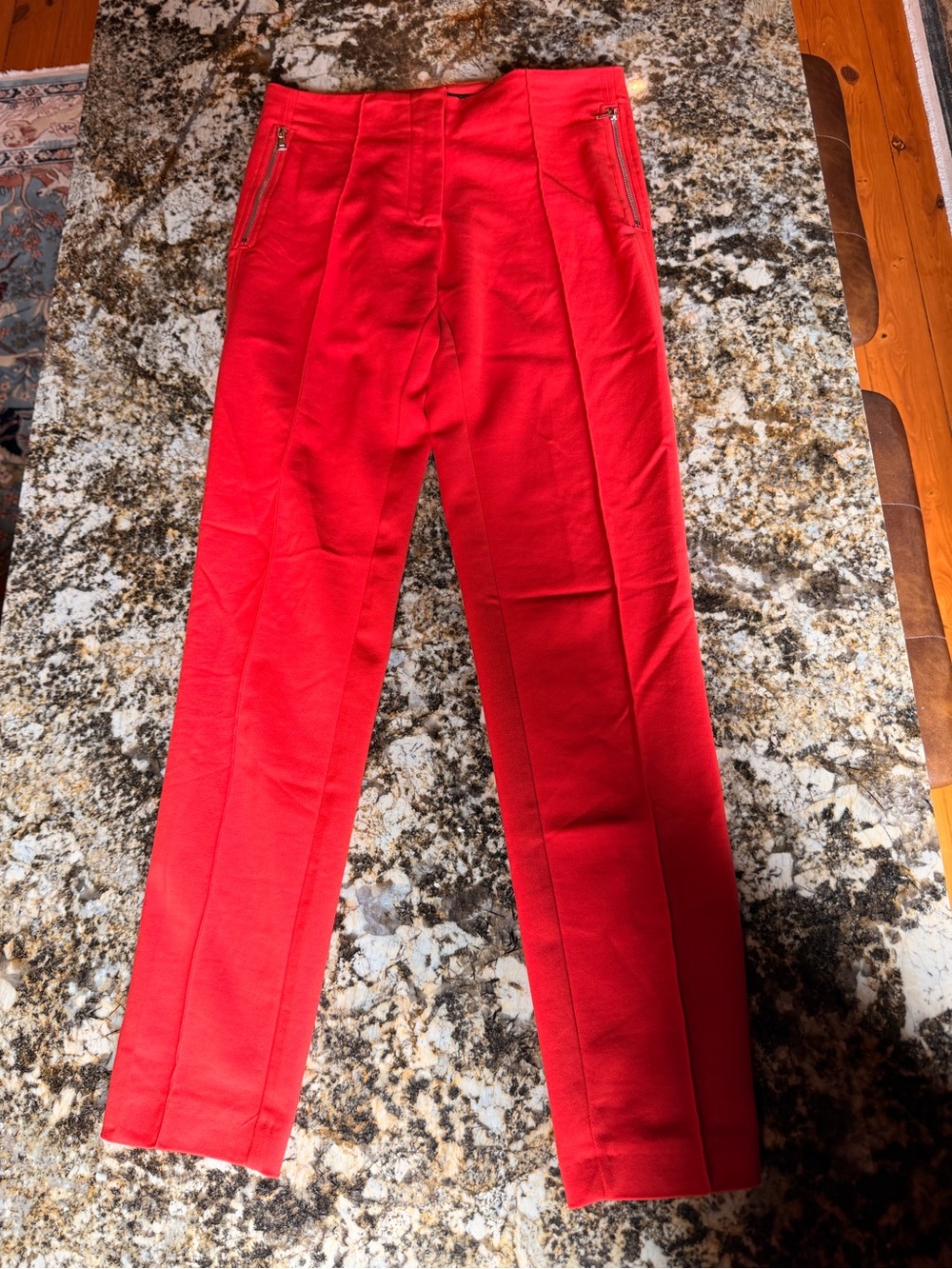 Zara pants, bright coral red, side zip and back pockets, straight leg, Sz Small - Picture 10 of 14